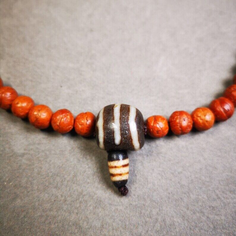 Old Stripe Dzi Guru Bead,T-drilled 3-Hole Mala Bead, Prayer Bead,Connector Bead