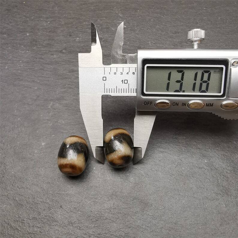 Tiger Tooth Dzi Spacer Marker Beads 0.51" - Tibetan dzi bead, view 9