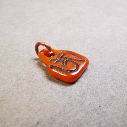 Yak Bone Carved OM Letter Prayer Bead Pendant - Tibetan Buddhist art, size reference