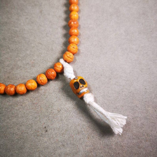 Yak Bone Carved Skull Prayer Bead Pendant,Bead Counter Clip Amulet for Mala