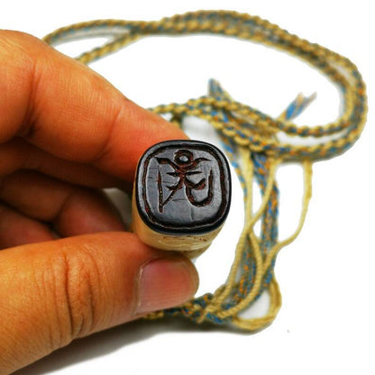 Gandhanra Unique Tibetan Yak Bone Pendant,Citipati Skull Shape OM Letter Stamp Seal Amulet