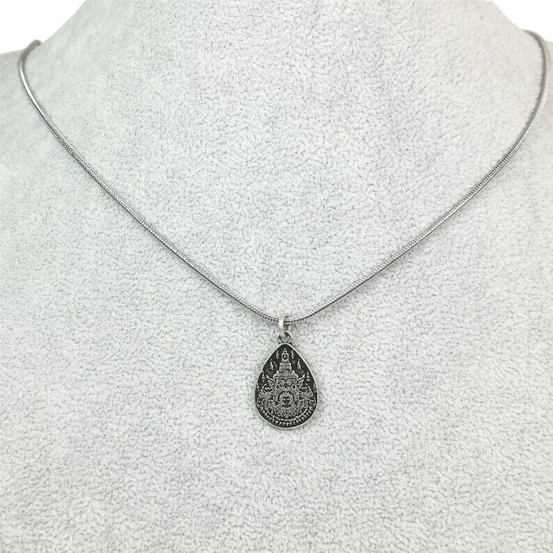 Lucky Charm, Unique Stupa / Pagoda Pattern,Silver Pendant