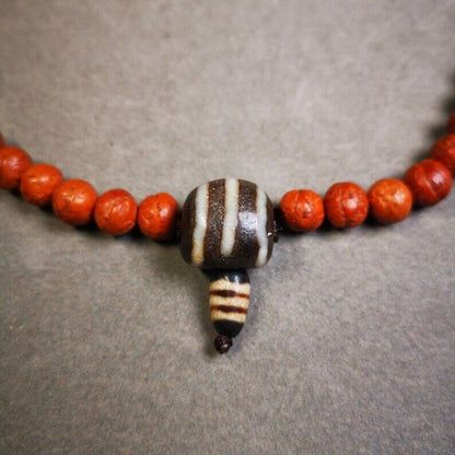 Old Stripe Dzi Guru Bead,T-drilled 3-Hole Mala Bead, Prayer Bead,Connector Bead