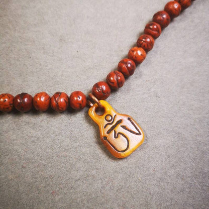 Yak Bone Carved Prayer Bead Pendant 0.98"×0.63"