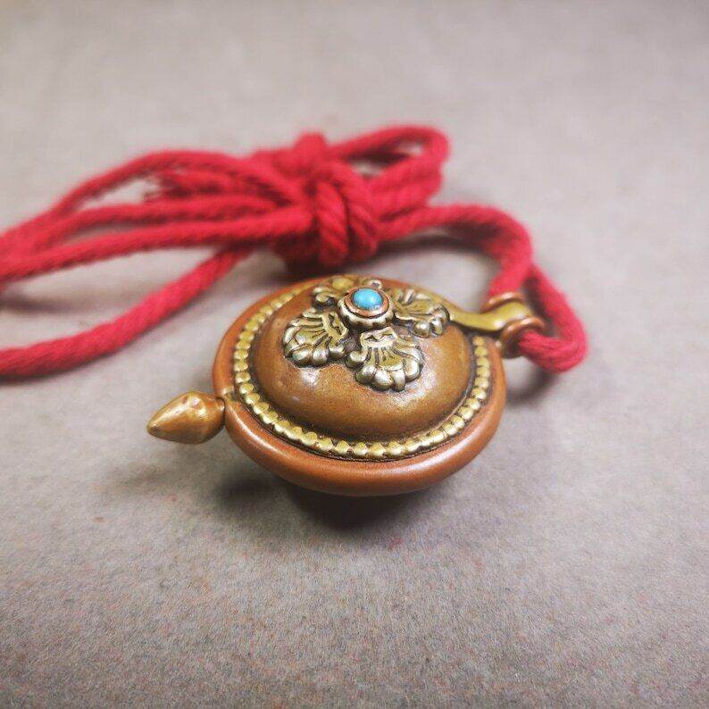 Acient Gau Ghau Shrine, Tibetan Buddhist Altar Amulet Pendant - Tibetan Buddhist amulet, close-up detail