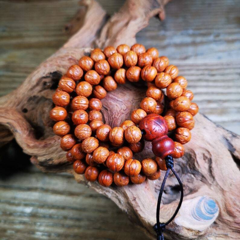 Old 108 Bodhi Beads Mala,9mm Prayer Beads for Meditation,37" Length