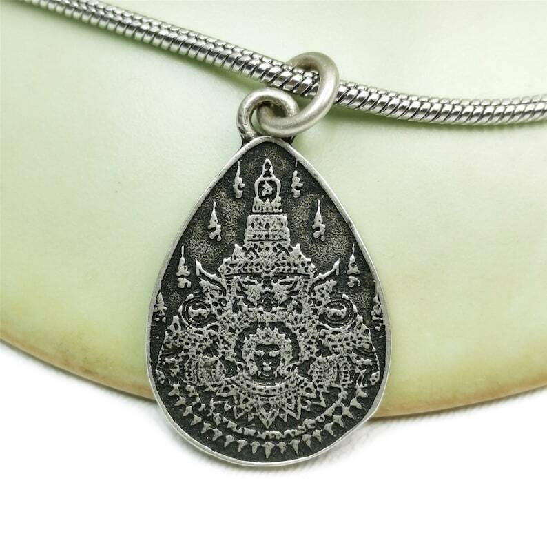 Lucky Charm, Unique Stupa / Pagoda Pattern,Silver Pendant