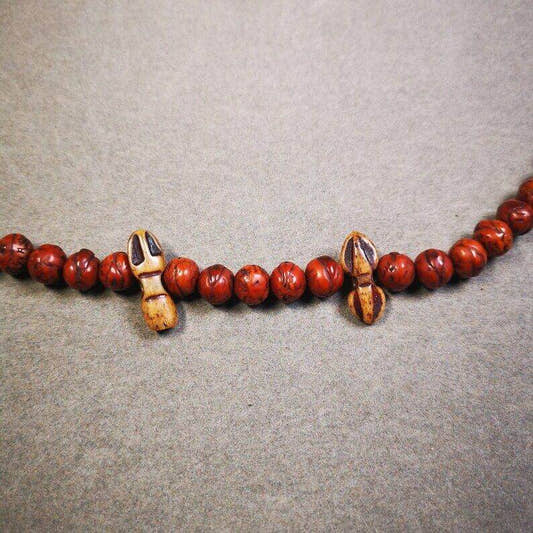 Yak Bone Carved Amulet Vajra and Kila Dorje Phurba Pendant - Tibetan Buddhist amulet, front view