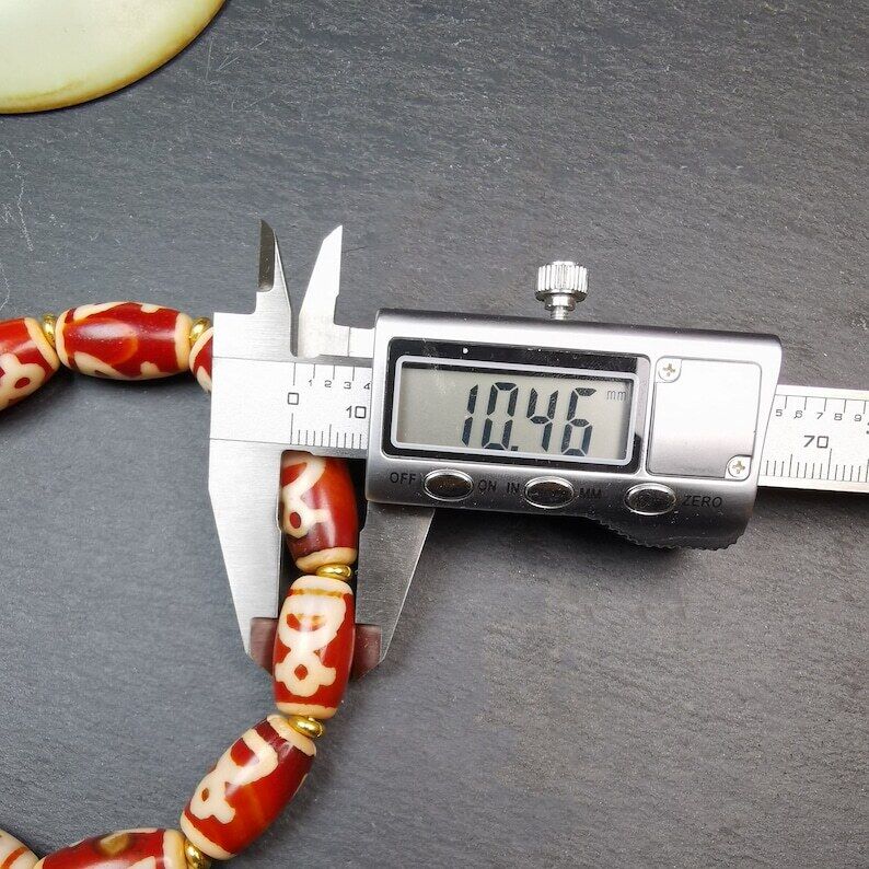 Unique Tibetan Fire Agate Tiger Tooth Dzi Bead Bracelet, 20 × 11mm