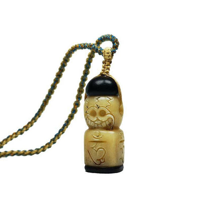 Gandhanra Unique Tibetan Yak Bone Pendant,Citipati Skull Shape OM Letter Stamp Seal Amulet