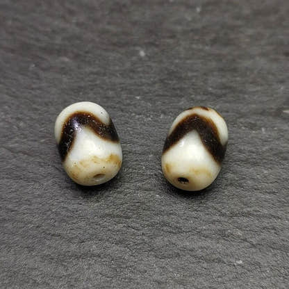 Pair of Tibetan Tiger Tooth Dzi Spacer Marker Beads for Mala,Necklace,0.42" - Tibetan Buddhist mala beads, view 8