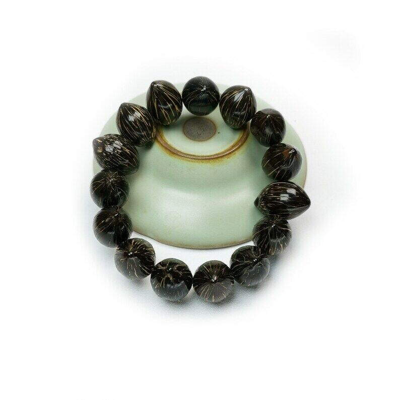 Tibetan Wrist Mala,Lucky Rat Beads,Plam Seed Bead Bracelet Prayer Bead,9" Length - Tibetan Buddhist mala beads, view 4