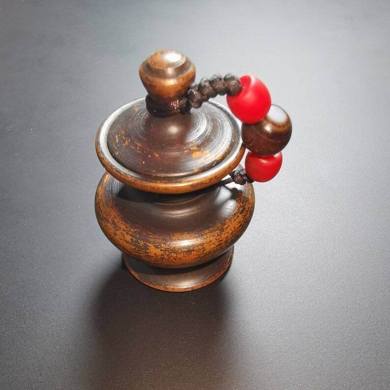 Tibetan Mini Copper Jar with Lid - Tibetan Buddhist art, detailed view