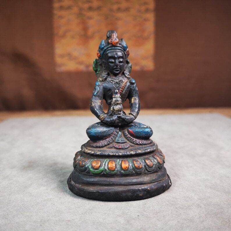 Statue,Amitayus,Buddha of Longevity,80 Years - Tibetan Buddhist statue, front view