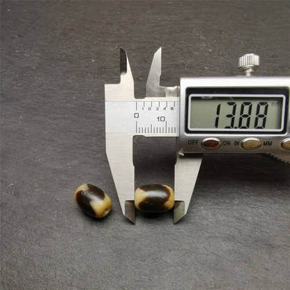 Tiger Tooth Dzi Spacer Marker Beads 0.4" - Tibetan dzi bead, size reference