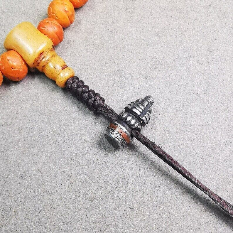 Amulet,Stupa Bead Pendant for Mala,Bag Hanging,Prayer Bead,0.6" - Tibetan Buddhist mala beads, close-up detail