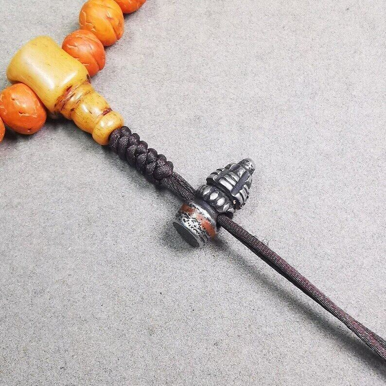 Amulet,Stupa Bead Pendant for Mala,Bag Hanging,Prayer Bead,0.6" - Tibetan Buddhist mala beads, close-up detail
