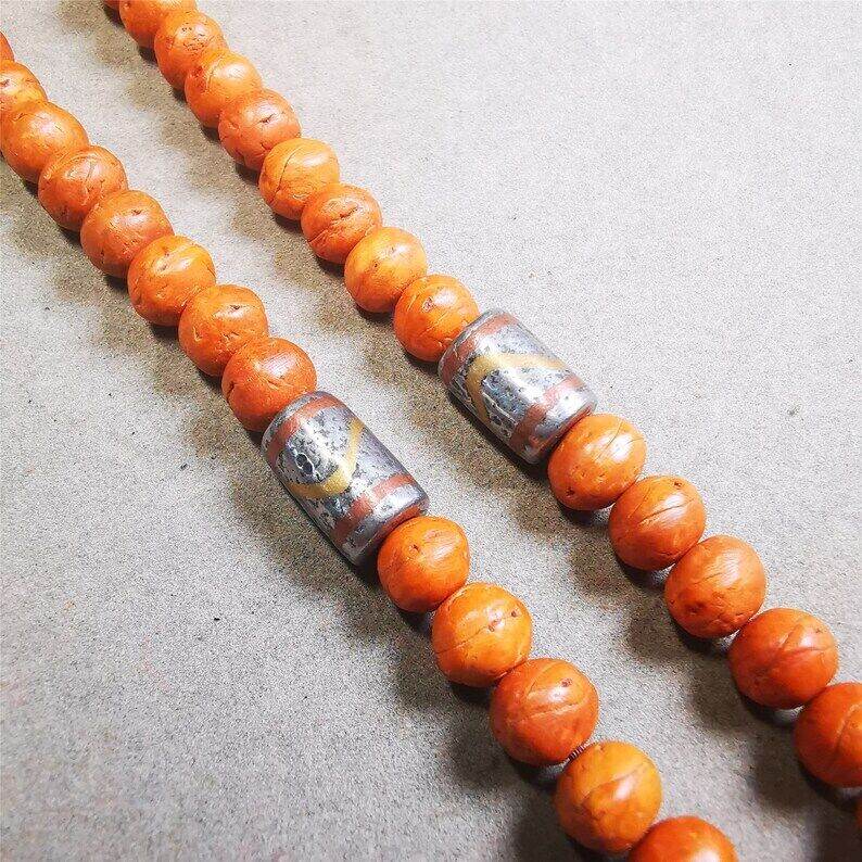 Mala Spacer Bead,Cold Iron Stripe Marker Beads for Prayer Beads Necklace - Tibetan Buddhist mala beads, close-up detail