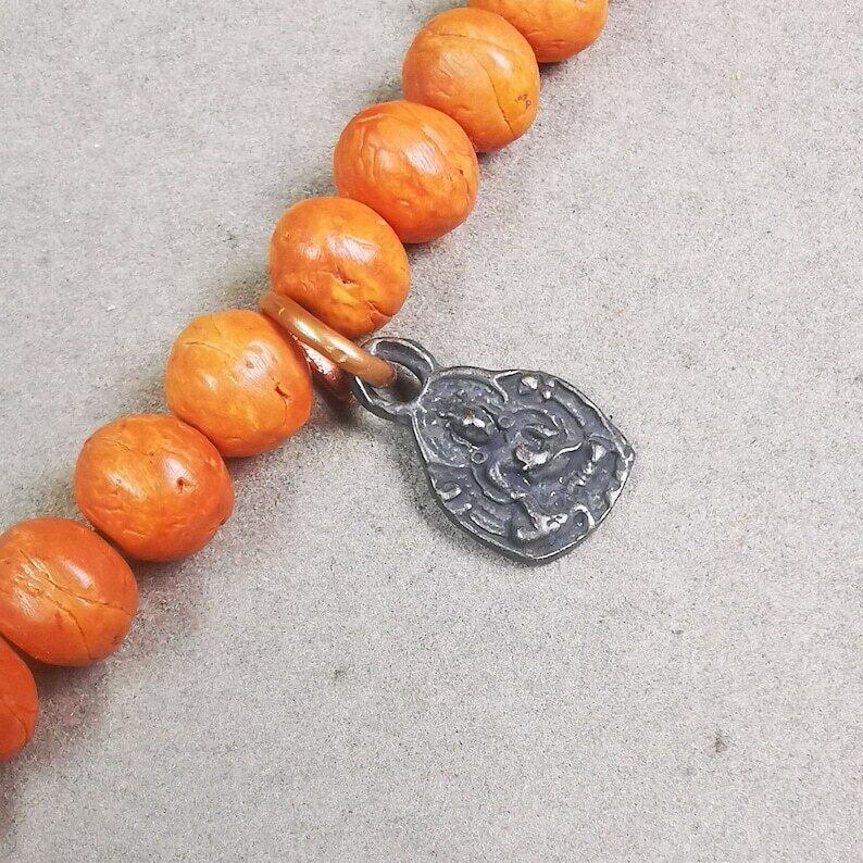 Mala Pendant,Yellow Jambhala Amulet for Prayer Beads,0.7" × 0.4"