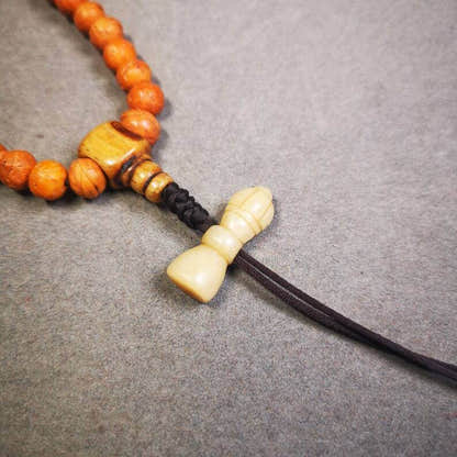 Yak Bone Carved Vajra Bell Amulet Pendant,Spacer Bead for Mala - Tibetan Buddhist mala beads, detailed view