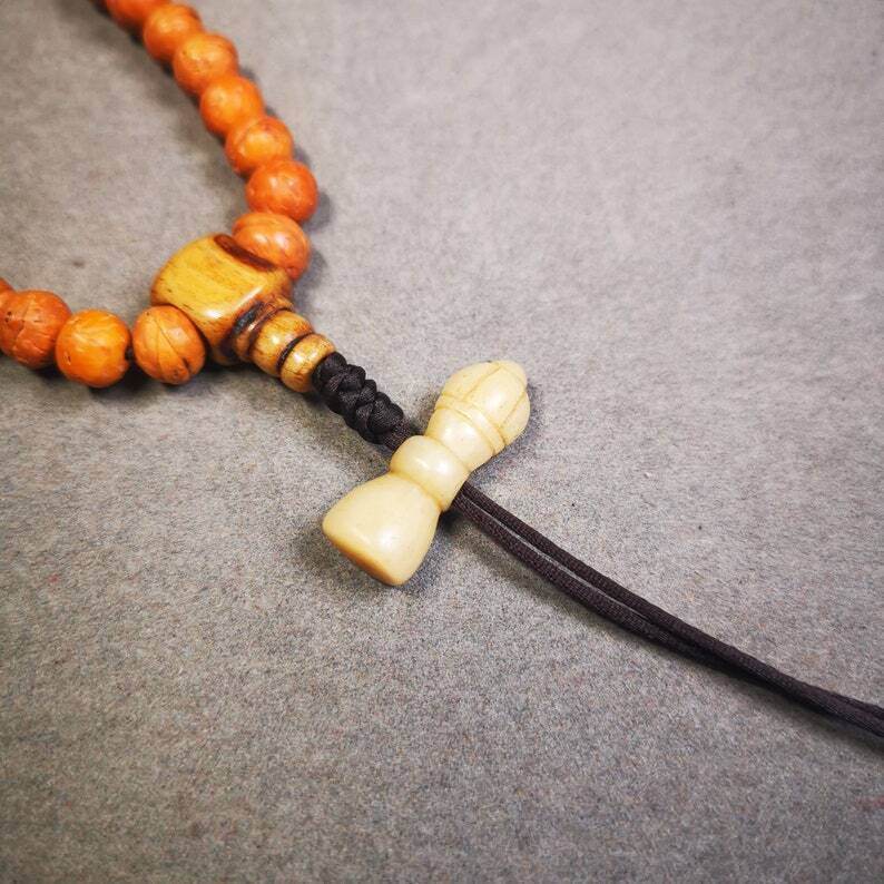 Yak Bone Carved Vajra Bell Amulet Pendant,Spacer Bead for Mala - Tibetan Buddhist mala beads, detailed view