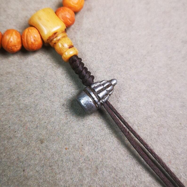 Amulet,Stupa Bead Pendant for Mala,Bag Hanging,Prayer Bead,0.6" - Tibetan Buddhist mala beads, close-up detail