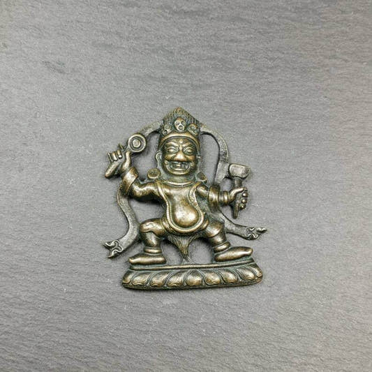 Tibetan Buddhist Statue,Mahakala Holding a Drum - Tibetan Buddhist statue, front view