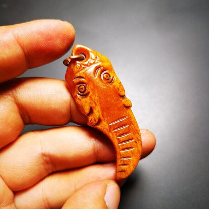 Yak Bone Carved Ganesha (Elephant God) Amulet Pendant