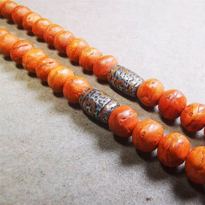 Cold Iron 3 Eyes Dzi Marker Beads 0.47" - Tibetan dzi bead, close-up detail