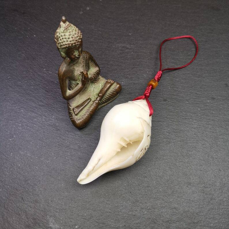 White Conch Shankha 3.31" - Tibetan Buddhist art, view 5