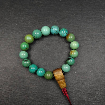 Old Tibetan Turquoise Bracelet Wrist Mala,12.6mm Beads, 3.2" Diameter,42 Gram