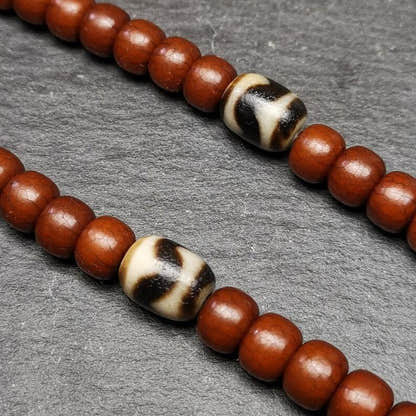 Pair of Tibetan Tiger Tooth Dzi Spacer Marker Beads for Mala,Necklace,0.42" - Tibetan Buddhist mala beads, detailed view
