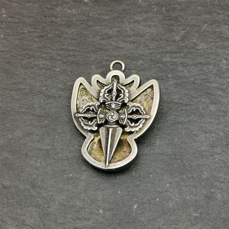 Garuda Pendant,Inlaid Copper Vajra Shell,1.57" - Tibetan Buddhist vajra, view 6
