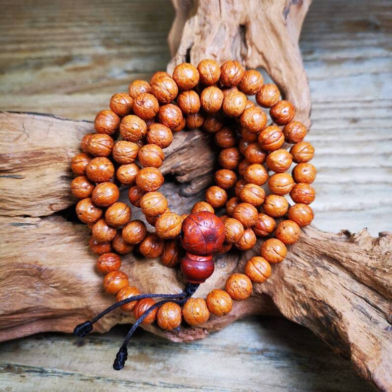 Old 108 Bodhi Beads Mala,9mm Prayer Beads for Meditation,37" Length