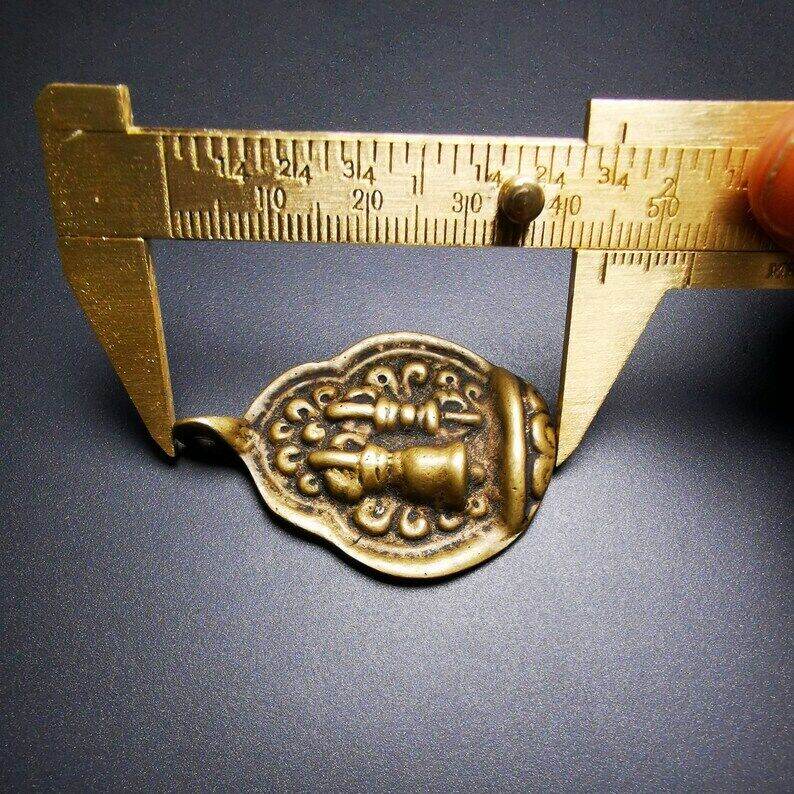Buddhist Amulet,vajra club and tribu bell Pendant - Tibetan Buddhist amulet, size reference