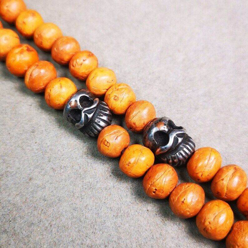 Amulet,Skull Citipati Pendant,Spacer for Mala,Bag Hanging,Prayer Bead - Tibetan Buddhist mala beads, detailed view