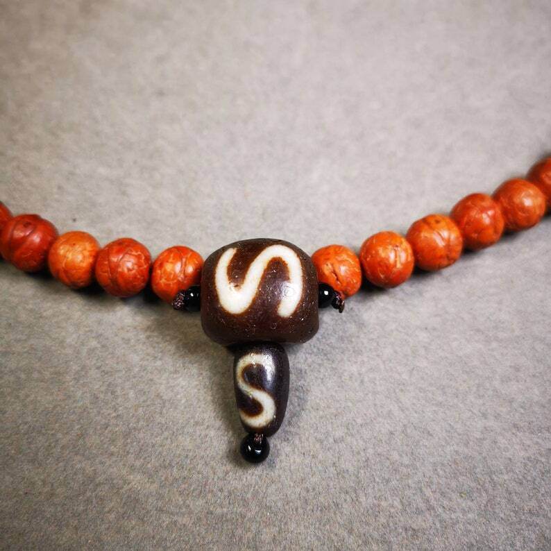 Dzi Guru Bead,T-drilled 3-Hole Mala Bead - Tibetan Buddhist mala beads, view 4