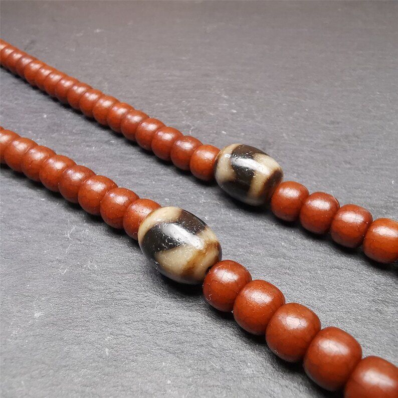Tiger Tooth Dzi Spacer Marker Beads 0.51" - Tibetan dzi bead, detailed view