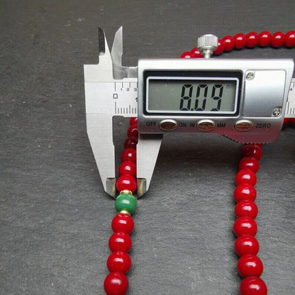 Old Tibeatan Red Glass Mala,8mm Prayer Beads with Turquoise Bead Silver Dzi Bead Gandhanra-ART