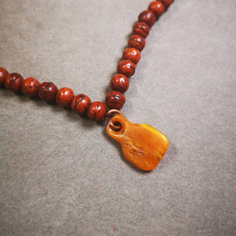 Yak Bone Carved Prayer Bead Pendant 0.98"×0.63"