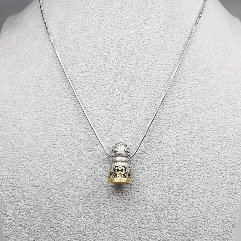 Tibetan Lucky Charm, Unique Mandala Conch Pattern,Silver Seal Pendant - Tibetan Buddhist art, view 8