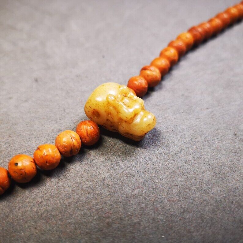 Gandhanra Bone Carved Mala Accessories,Guru Bead, T-drilled 3-Hole Bead for Prayer Bead