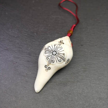 White Conch Shankha 3.15" - Tibetan Buddhist art, detailed view
