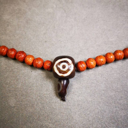 Old 2 Eyed Dzi Guru Bead,T-drilled 3-Hole Mala Bead, Prayer Bead,Connector Bead