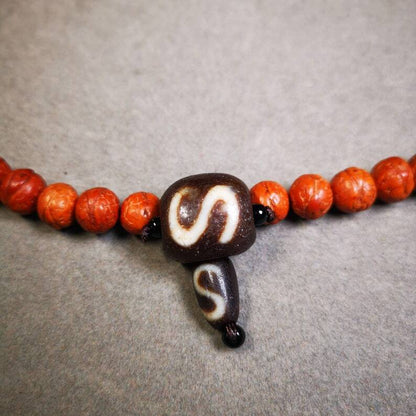 Old Buddha Dzi Guru Bead,T-drilled 3-Hole Mala Bead, Prayer Bead,Connector Bead