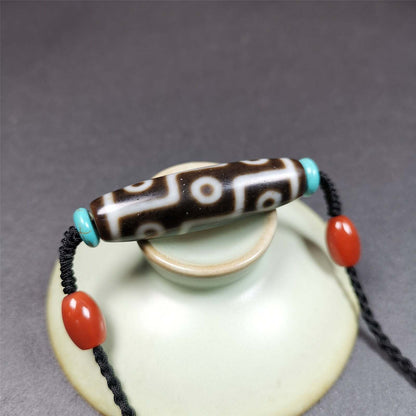 9 Eyed Dzi Bead Necklace, 1.7" x 0.47", 30 Years Old Gandhanra-ART
