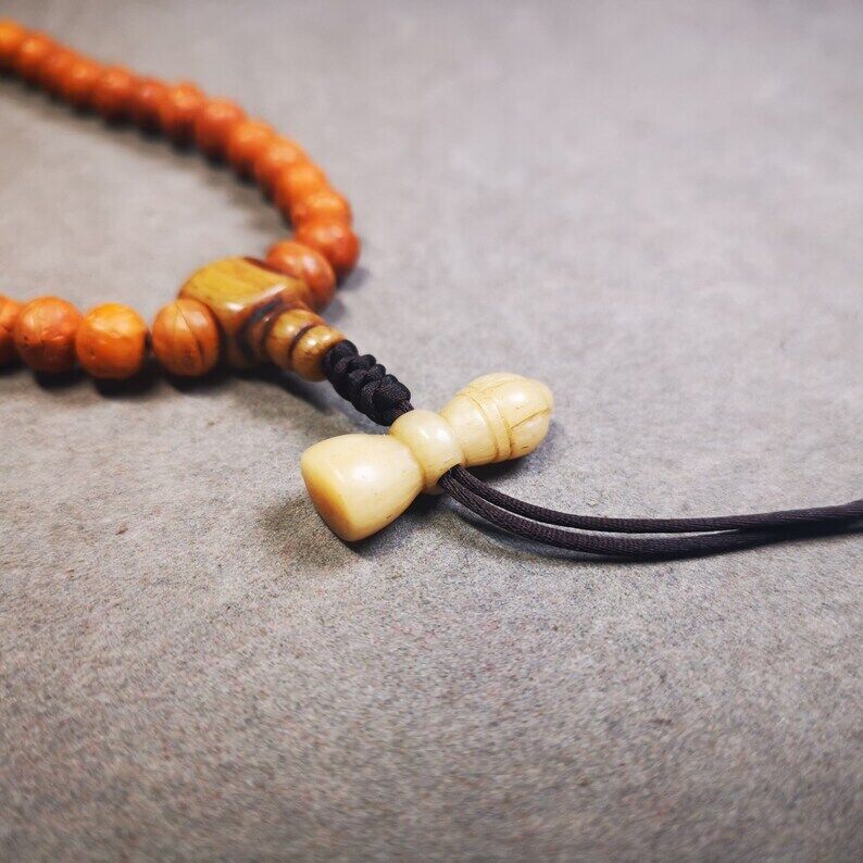 Yak Bone Carved Vajra Bell Amulet Pendant,Spacer Bead for Mala