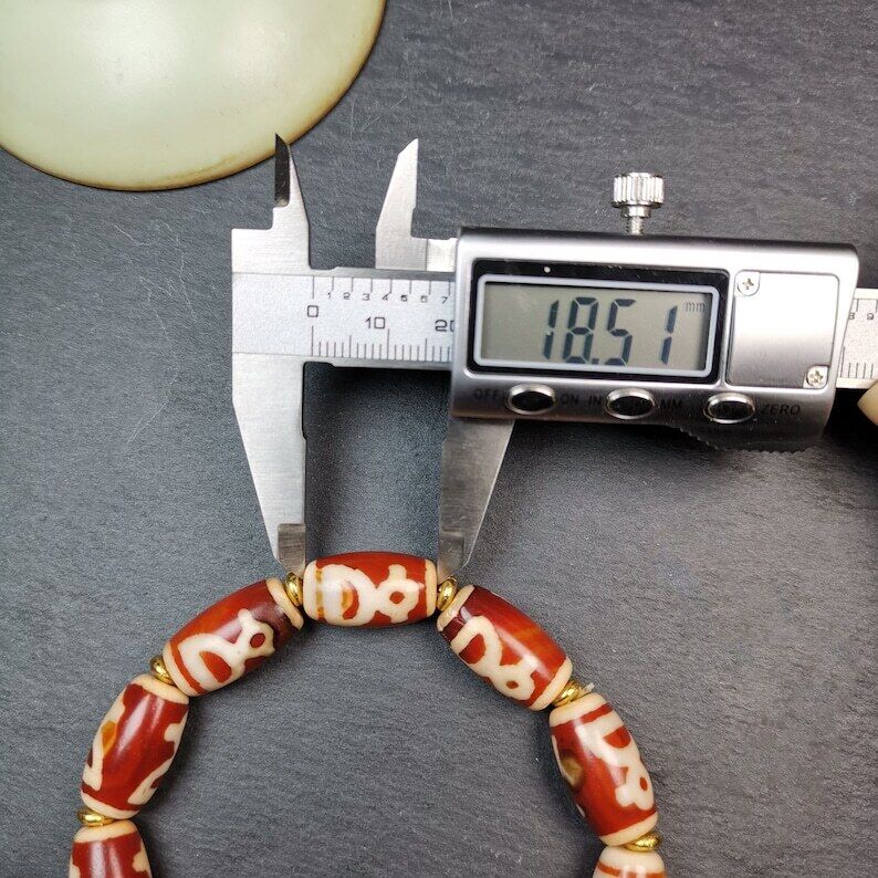 Unique Tibetan Fire Agate Tiger Tooth Dzi Bead Bracelet, 20 × 11mm