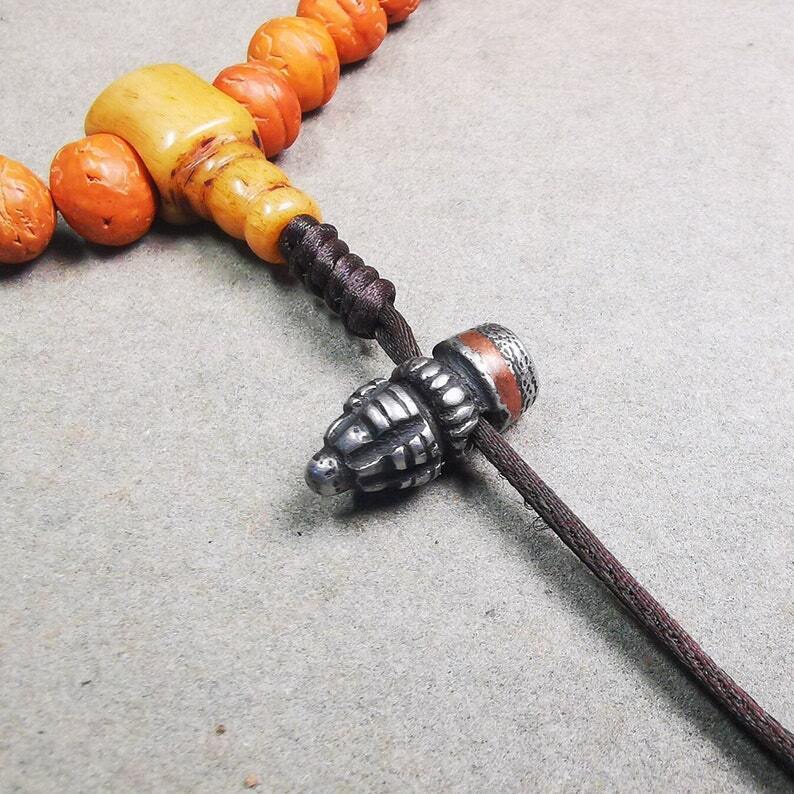 Amulet,Stupa Bead Pendant for Mala,Bag Hanging,Prayer Bead,0.6" - Tibetan Buddhist mala beads, front view