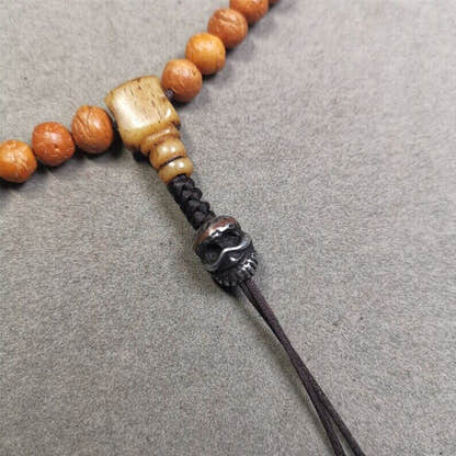 Mala Spacer Bead,Skull Citipati Marker Bead 0.43" - Tibetan Buddhist mala beads, close-up detail